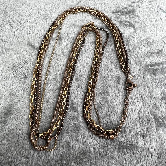 Chicos Multi Strand Necklace Mixed Chains Gold Black Tone Beads 37 inch - Picture 4 of 6